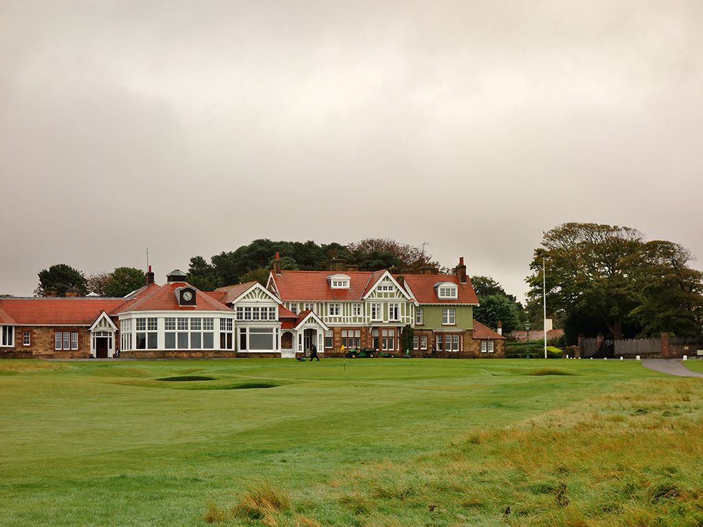 The closing hole at Muirfield with its famous clubhouse as the backdrop